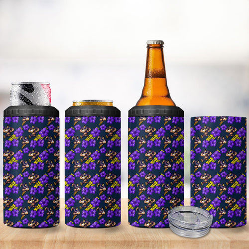 Melbourne Storm 4 in 1 Can Cooler Tumbler Tropical Hibiscus Floral Seamless Rugby Mascot