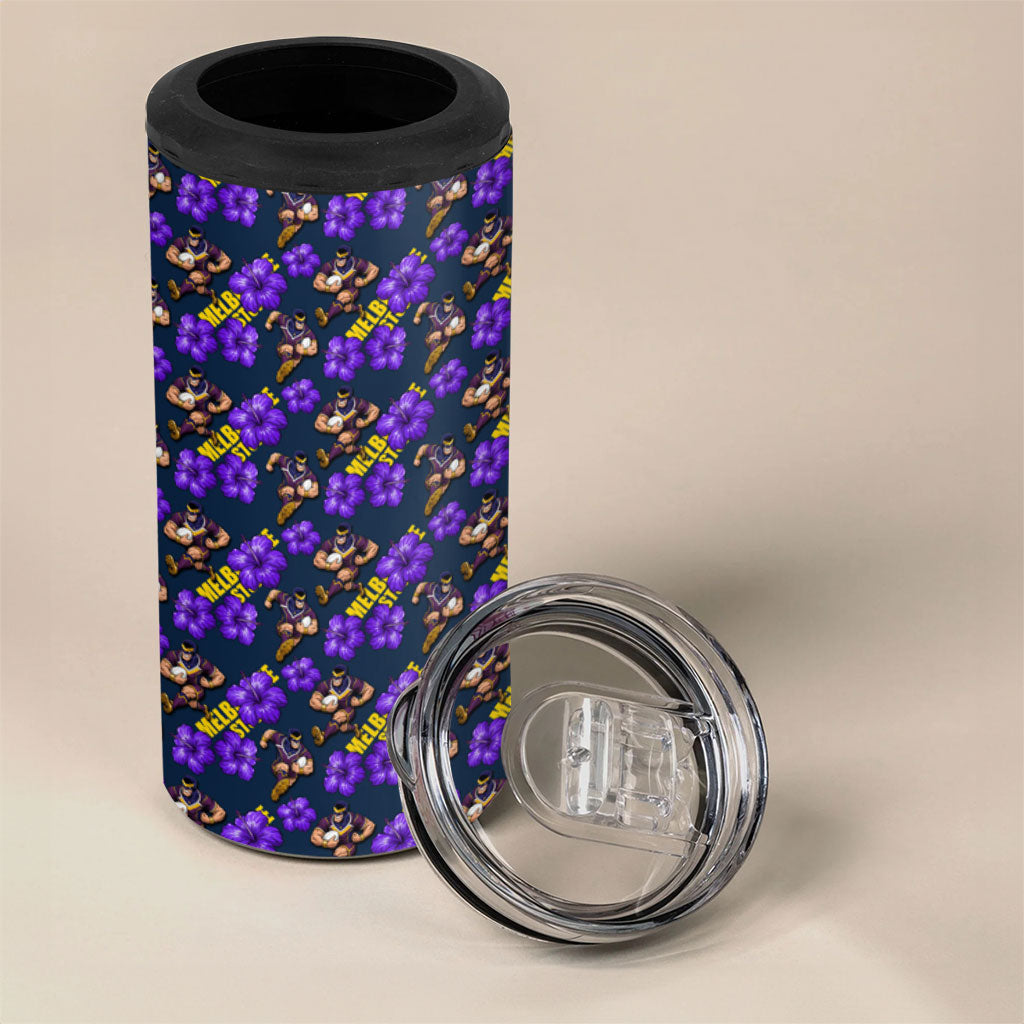 Melbourne Storm 4 in 1 Can Cooler Tumbler Tropical Hibiscus Floral Seamless Rugby Mascot