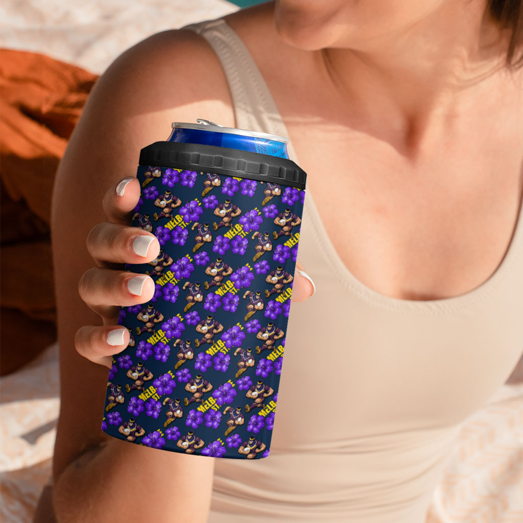 Melbourne Storm 4 in 1 Can Cooler Tumbler Tropical Hibiscus Floral Seamless Rugby Mascot