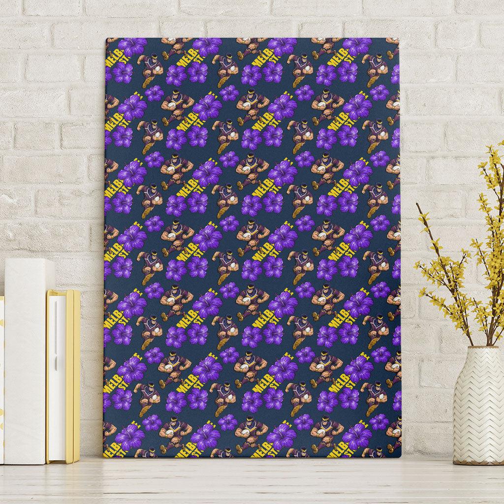 Melbourne Storm Canvas Wall Art Tropical Hibiscus Floral Seamless Rugby Mascot