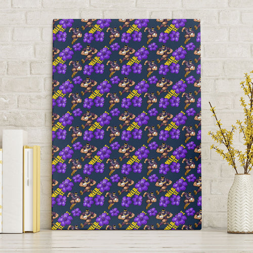 Melbourne Storm Canvas Wall Art Tropical Hibiscus Floral Seamless Rugby Mascot