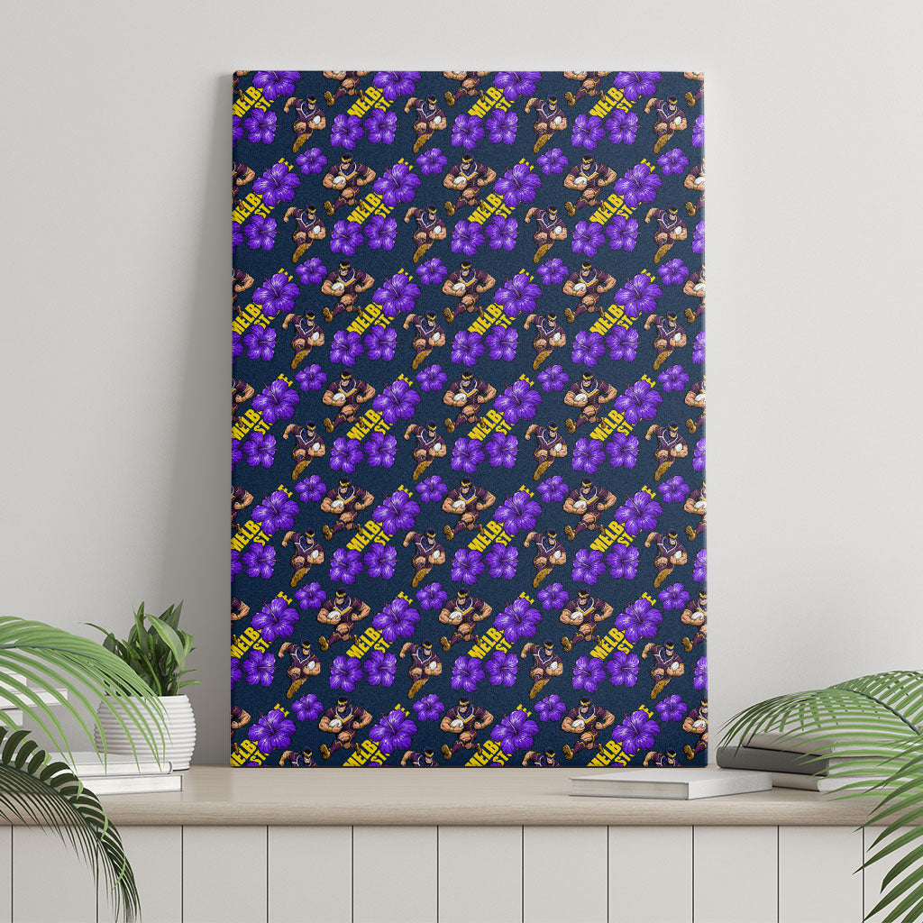 Melbourne Storm Canvas Wall Art Tropical Hibiscus Floral Seamless Rugby Mascot
