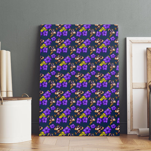 Melbourne Storm Canvas Wall Art Tropical Hibiscus Floral Seamless Rugby Mascot