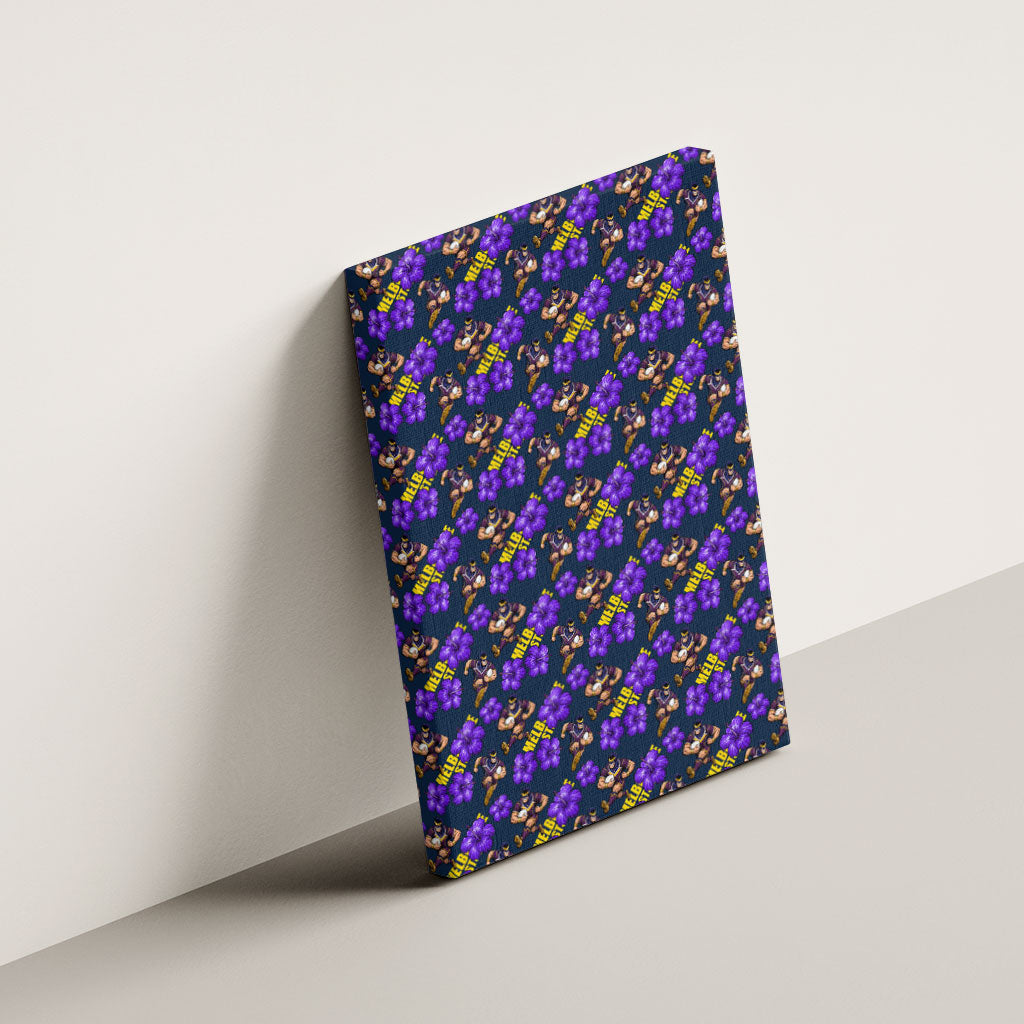 Melbourne Storm Canvas Wall Art Tropical Hibiscus Floral Seamless Rugby Mascot