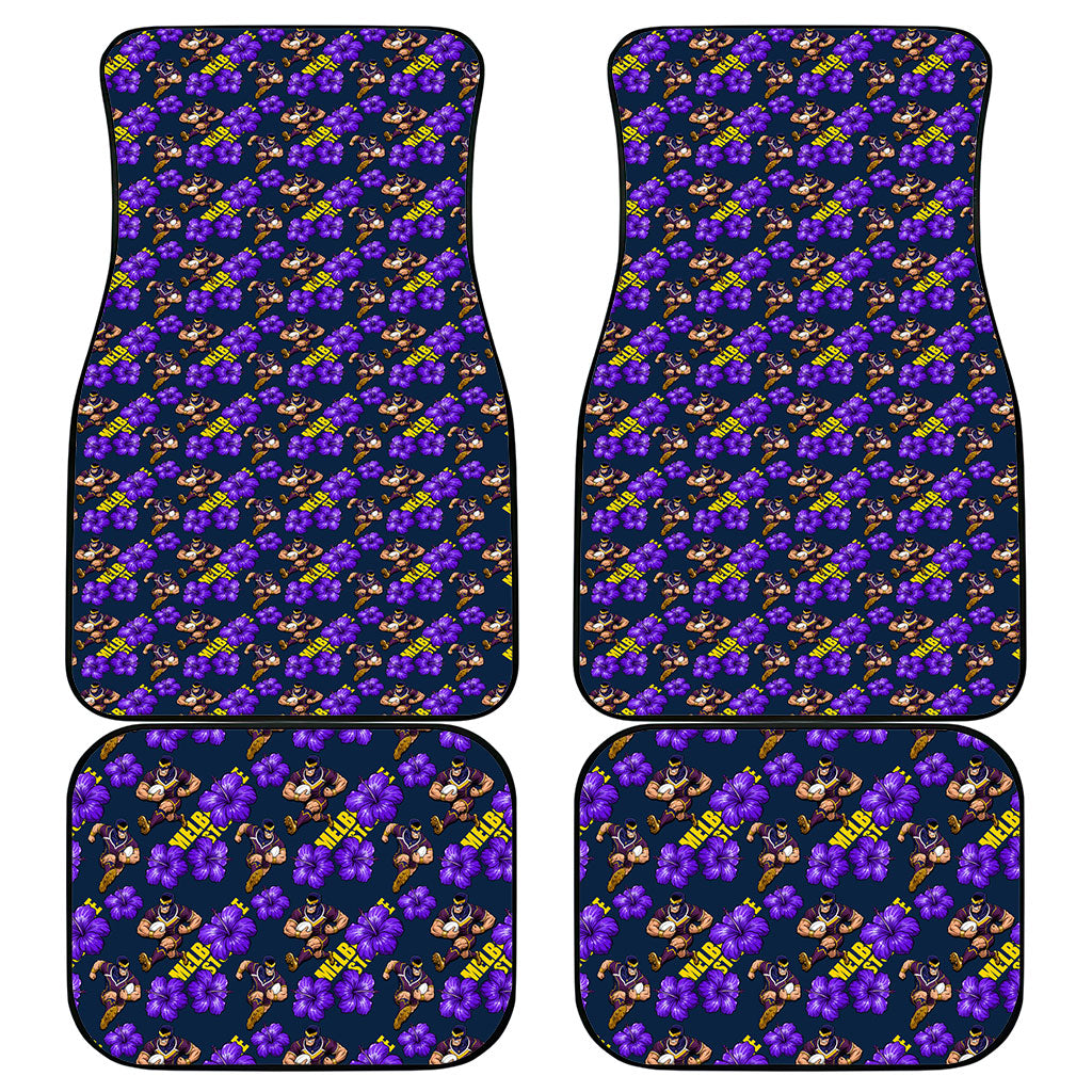 Melbourne Storm Car Mats Tropical Hibiscus Floral Seamless Rugby Mascot