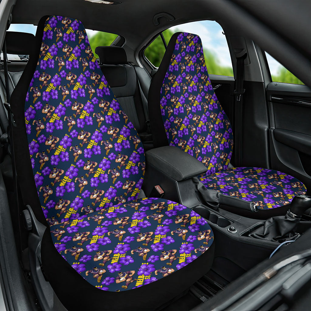 Melbourne Storm Car Seat Cover Tropical Hibiscus Floral Seamless Rugby Mascot