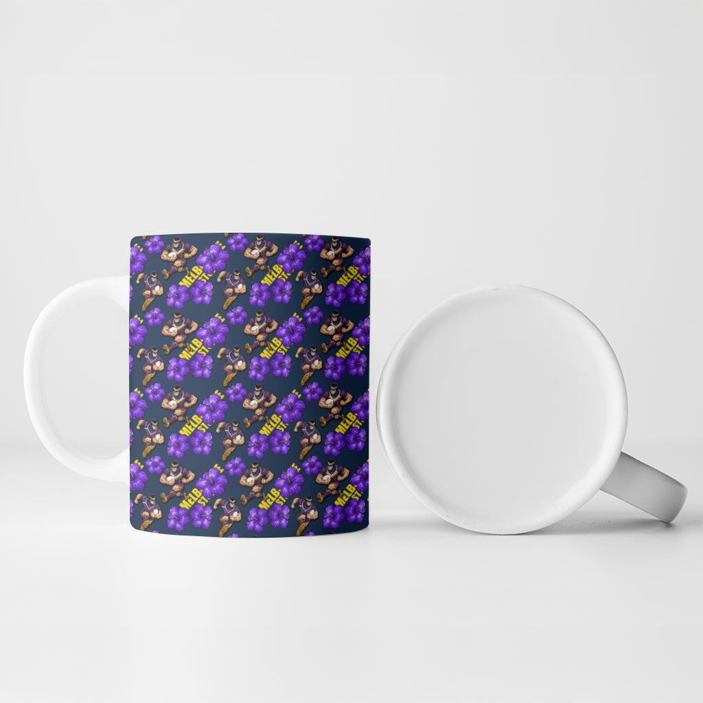 Melbourne Storm Ceramic Mug Tropical Hibiscus Floral Seamless Rugby Mascot