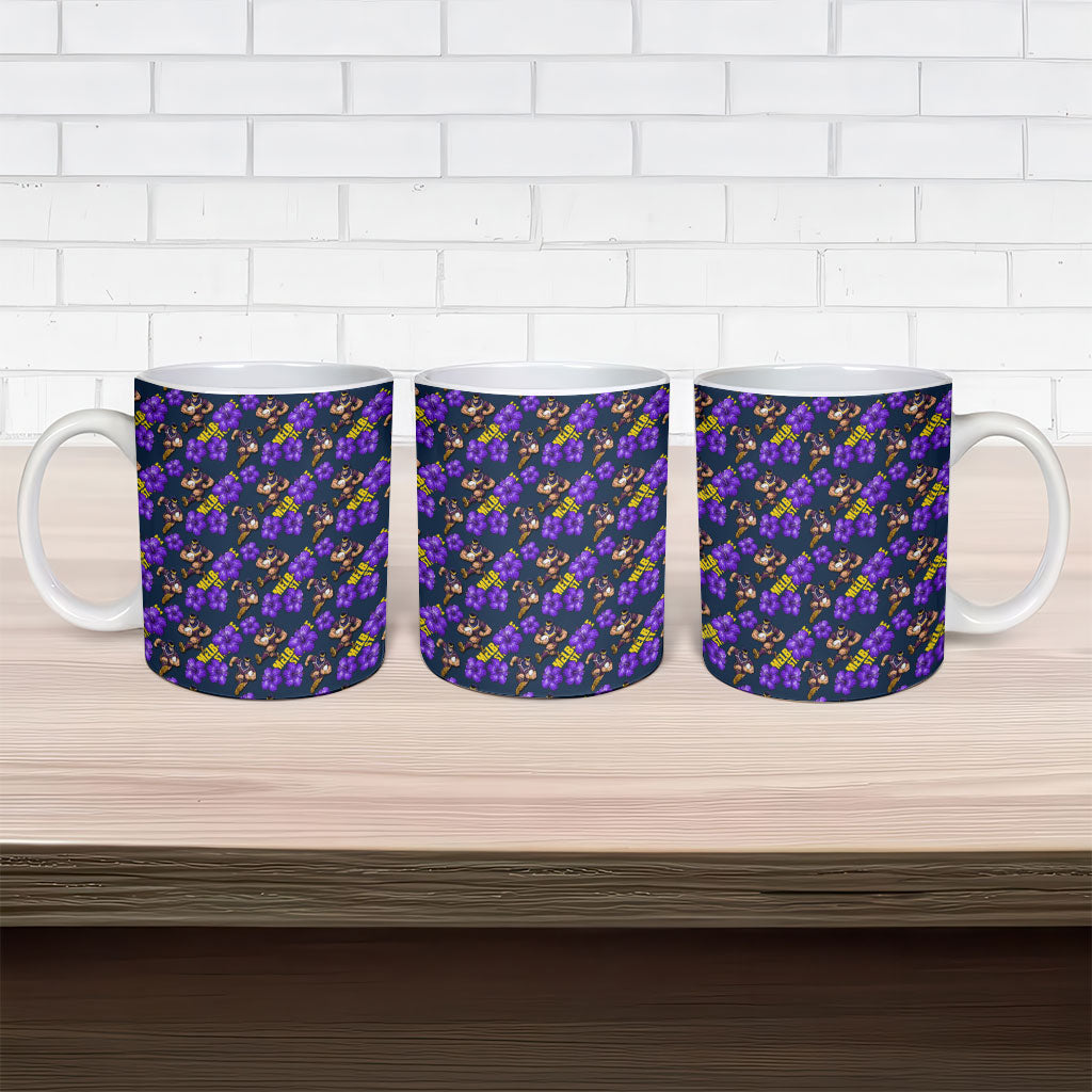 Melbourne Storm Ceramic Mug Tropical Hibiscus Floral Seamless Rugby Mascot