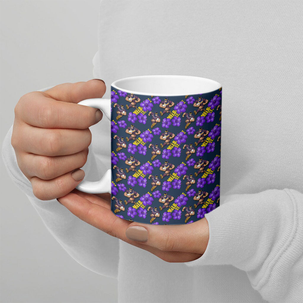 Melbourne Storm Ceramic Mug Tropical Hibiscus Floral Seamless Rugby Mascot