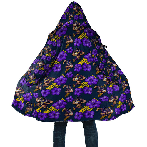 Melbourne Storm Cloak Tropical Hibiscus Floral Seamless Rugby Mascot