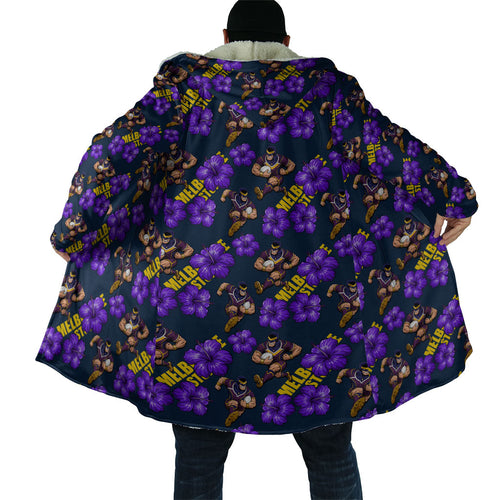 Melbourne Storm Cloak Tropical Hibiscus Floral Seamless Rugby Mascot