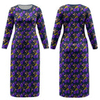 Melbourne Storm Couples Matching Long Sleeve Bodycon Dress and Hawaiian Shirt Tropical Hibiscus Floral Seamless Rugby Mascot