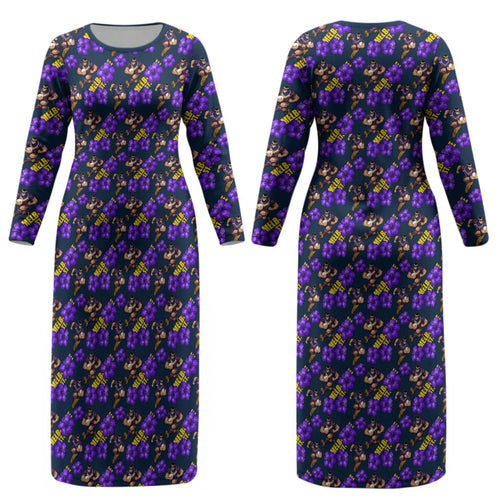 Melbourne Storm Couples Matching Long Sleeve Bodycon Dress and Hawaiian Shirt Tropical Hibiscus Floral Seamless Rugby Mascot