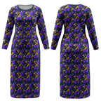 Melbourne Storm Couples Matching Long Sleeve Bodycon Dress and Long Sleeve Button Shirt Tropical Hibiscus Floral Seamless Rugby Mascot