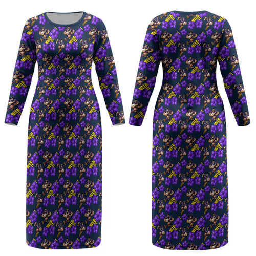 Melbourne Storm Couples Matching Long Sleeve Bodycon Dress and Long Sleeve Button Shirt Tropical Hibiscus Floral Seamless Rugby Mascot