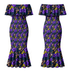 Melbourne Storm Couples Matching Mermaid Dress and Long Sleeve Button Shirt Tropical Hibiscus Floral Seamless Rugby Mascot