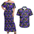 Melbourne Storm Couples Matching Off Shoulder Maxi Dress and Hawaiian Shirt Tropical Hibiscus Floral Seamless Rugby Mascot