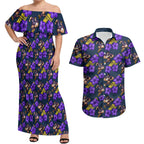 Melbourne Storm Couples Matching Off Shoulder Maxi Dress and Hawaiian Shirt Tropical Hibiscus Floral Seamless Rugby Mascot