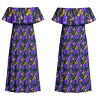 Melbourne Storm Couples Matching Off Shoulder Maxi Dress and Long Sleeve Button Shirt Tropical Hibiscus Floral Seamless Rugby Mascot