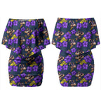 Melbourne Storm Couples Matching Off Shoulder Short Dress and Hawaiian Shirt Tropical Hibiscus Floral Seamless Rugby Mascot