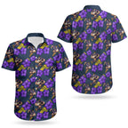 Melbourne Storm Couples Matching Off Shoulder Short Dress and Hawaiian Shirt Tropical Hibiscus Floral Seamless Rugby Mascot