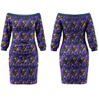 Melbourne Storm Couples Matching Off The Shoulder Long Sleeve Dress and Long Sleeve Button Shirt Tropical Hibiscus Floral Seamless Rugby Mascot