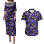 Melbourne Storm Couples Matching Puletasi and Hawaiian Shirt Tropical Hibiscus Floral Seamless Rugby Mascot