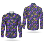 Melbourne Storm Couples Matching Puletasi and Long Sleeve Button Shirt Tropical Hibiscus Floral Seamless Rugby Mascot