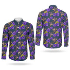 Melbourne Storm Couples Matching Short Sleeve Bodycon Dress and Long Sleeve Button Shirt Tropical Hibiscus Floral Seamless Rugby Mascot