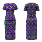 Melbourne Storm Couples Matching Short Sleeve Bodycon Dress and Long Sleeve Button Shirt Tropical Hibiscus Floral Seamless Rugby Mascot