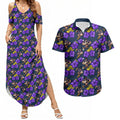 Melbourne Storm Couples Matching Summer Maxi Dress and Hawaiian Shirt Tropical Hibiscus Floral Seamless Rugby Mascot