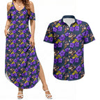 Melbourne Storm Couples Matching Summer Maxi Dress and Hawaiian Shirt Tropical Hibiscus Floral Seamless Rugby Mascot