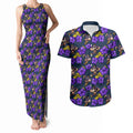 Melbourne Storm Couples Matching Tank Maxi Dress and Hawaiian Shirt Tropical Hibiscus Floral Seamless Rugby Mascot