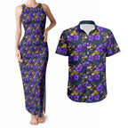 Melbourne Storm Couples Matching Tank Maxi Dress and Hawaiian Shirt Tropical Hibiscus Floral Seamless Rugby Mascot