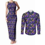Melbourne Storm Couples Matching Tank Maxi Dress and Long Sleeve Button Shirt Tropical Hibiscus Floral Seamless Rugby Mascot