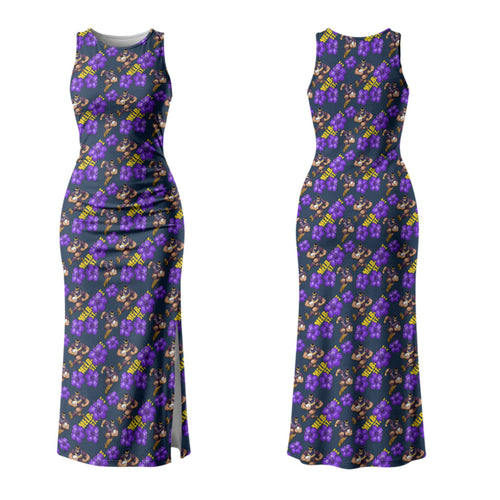 Melbourne Storm Couples Matching Tank Maxi Dress and Long Sleeve Button Shirt Tropical Hibiscus Floral Seamless Rugby Mascot