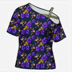 Melbourne Storm Cross Shoulder Shirt Tropical Hibiscus Floral Seamless Rugby Mascot