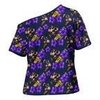 Melbourne Storm Cross Shoulder Shirt Tropical Hibiscus Floral Seamless Rugby Mascot