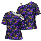 Melbourne Storm Cross Shoulder Shirt Tropical Hibiscus Floral Seamless Rugby Mascot