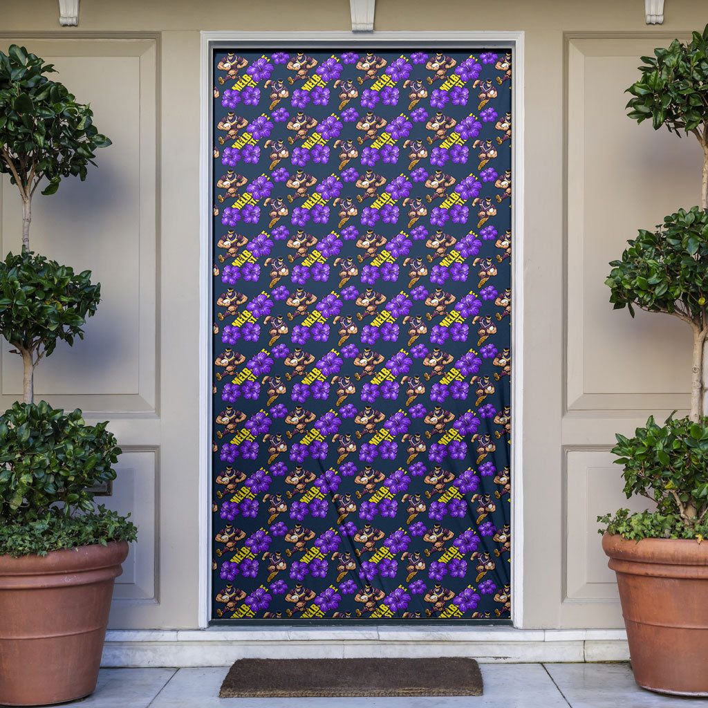 Melbourne Storm Door Cover Tropical Hibiscus Floral Seamless Rugby Mascot