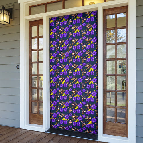 Melbourne Storm Door Cover Tropical Hibiscus Floral Seamless Rugby Mascot