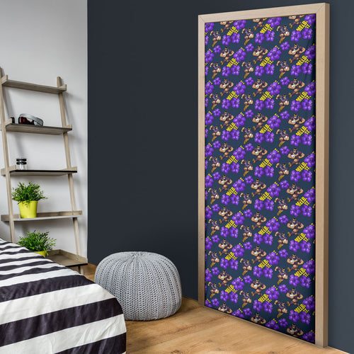 Melbourne Storm Door Cover Tropical Hibiscus Floral Seamless Rugby Mascot