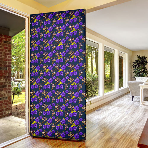 Melbourne Storm Door Cover Tropical Hibiscus Floral Seamless Rugby Mascot