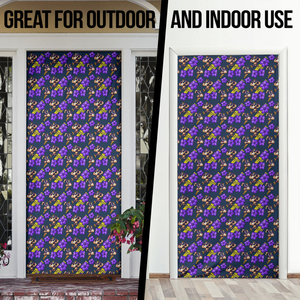 Melbourne Storm Door Cover Tropical Hibiscus Floral Seamless Rugby Mascot