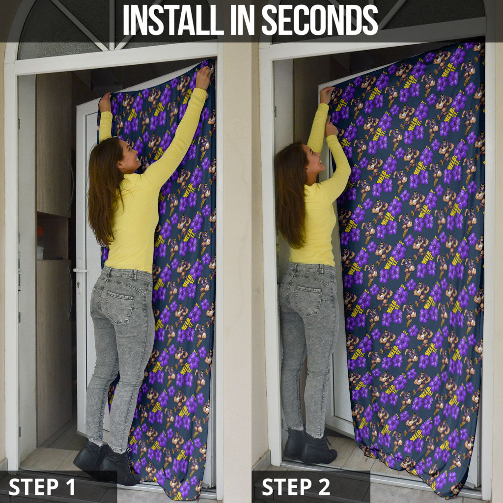 Melbourne Storm Door Cover Tropical Hibiscus Floral Seamless Rugby Mascot