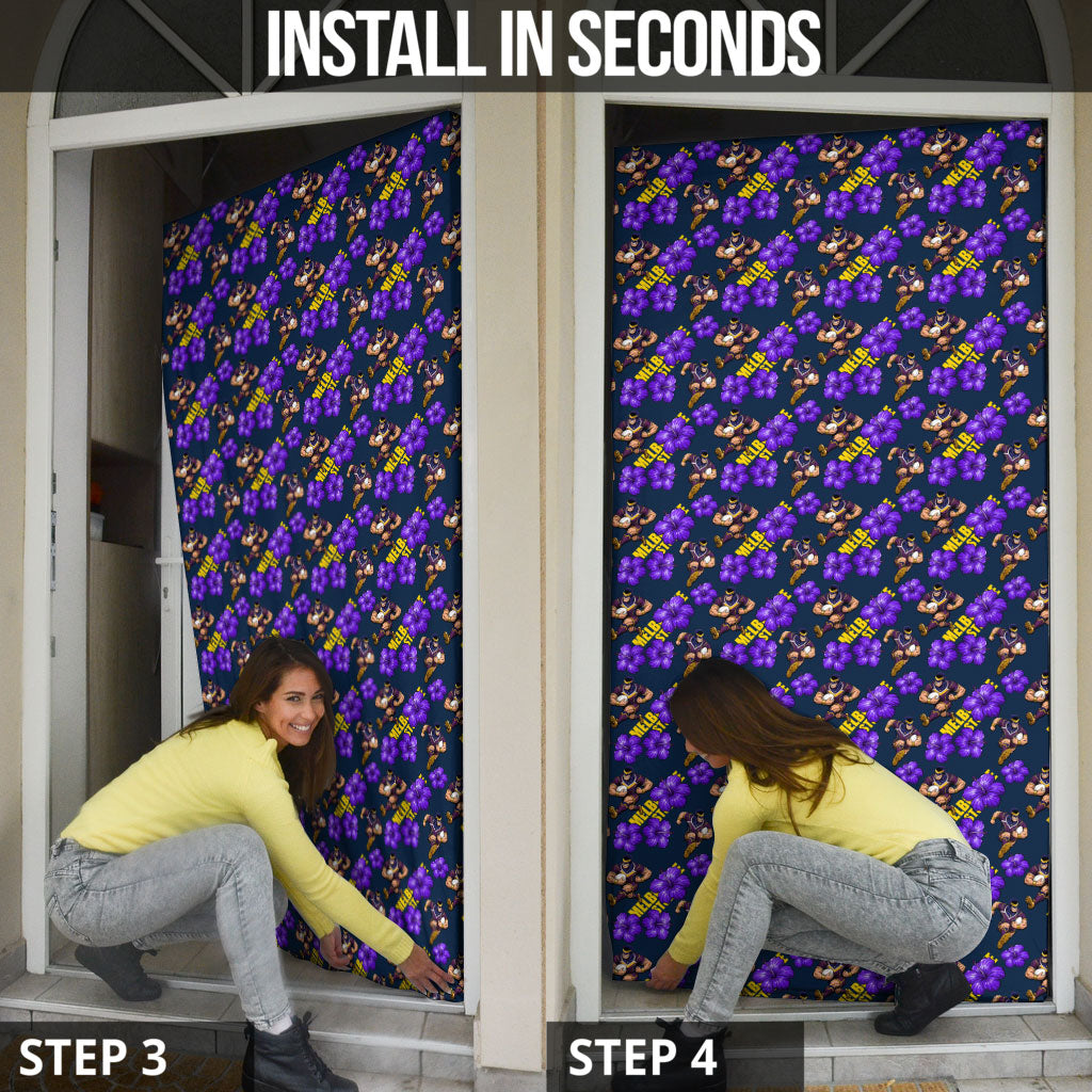 Melbourne Storm Door Cover Tropical Hibiscus Floral Seamless Rugby Mascot