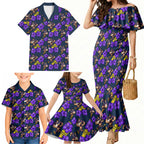 Melbourne Storm Family Matching Mermaid Dress and Hawaiian Shirt Tropical Hibiscus Floral Seamless Rugby Mascot