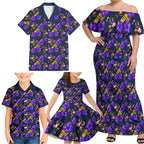 Melbourne Storm Family Matching Off Shoulder Maxi Dress and Hawaiian Shirt Tropical Hibiscus Floral Seamless Rugby Mascot