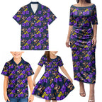 Melbourne Storm Family Matching Puletasi and Hawaiian Shirt Tropical Hibiscus Floral Seamless Rugby Mascot