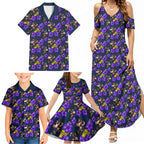 Melbourne Storm Family Matching Summer Maxi Dress and Hawaiian Shirt Tropical Hibiscus Floral Seamless Rugby Mascot